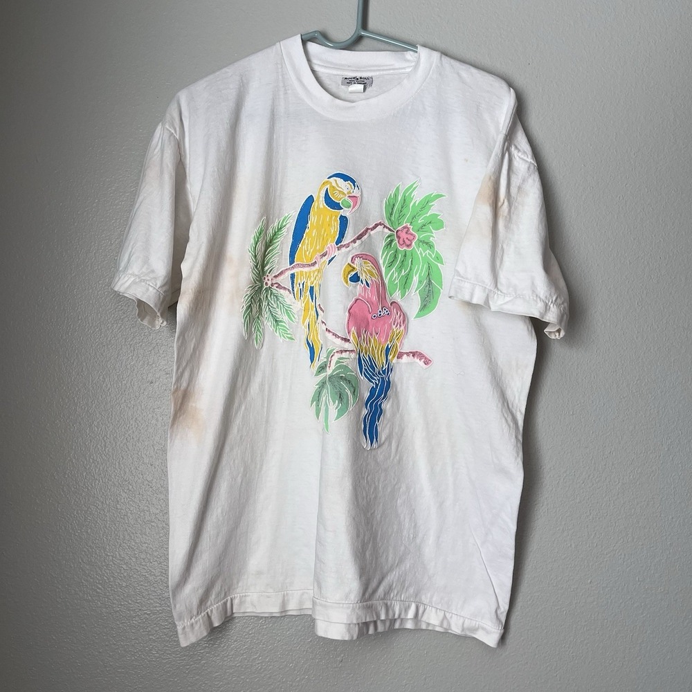Vintage Rock & Roll Parrots Street Wear Tee Tshirt Cotton Large Short Sleeve